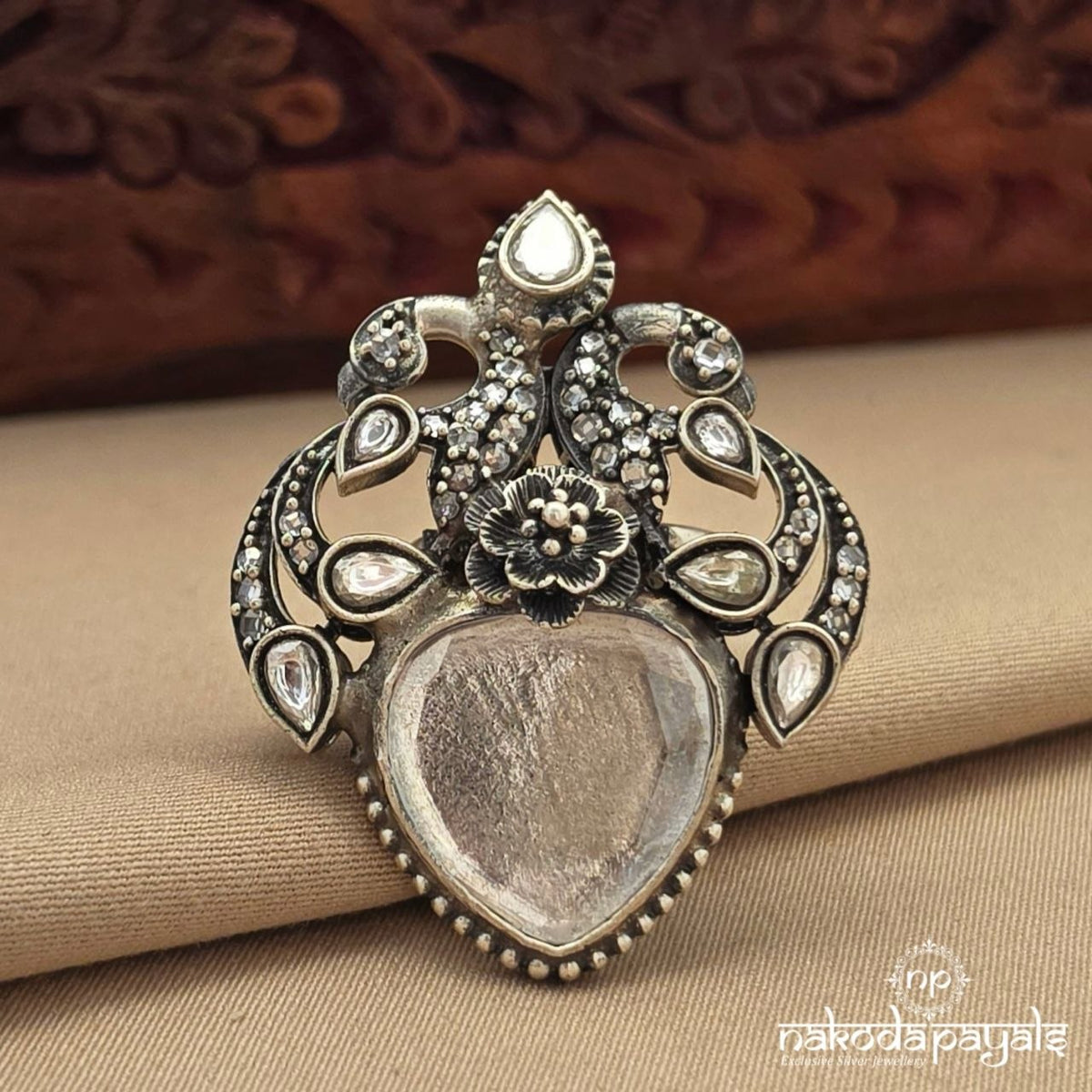 Floral Twin Peacock Finger Ring (F3049)