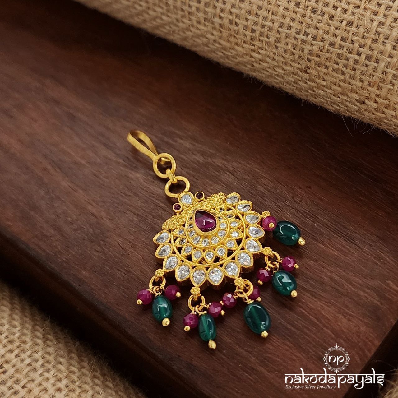 Twin Peacock Kemp Drops Maang Tika (Gm1010)