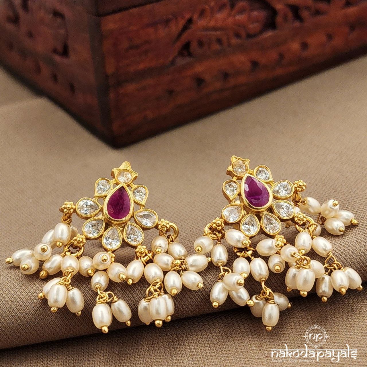 Pearled Drop Pink Studs (Ge10388)
