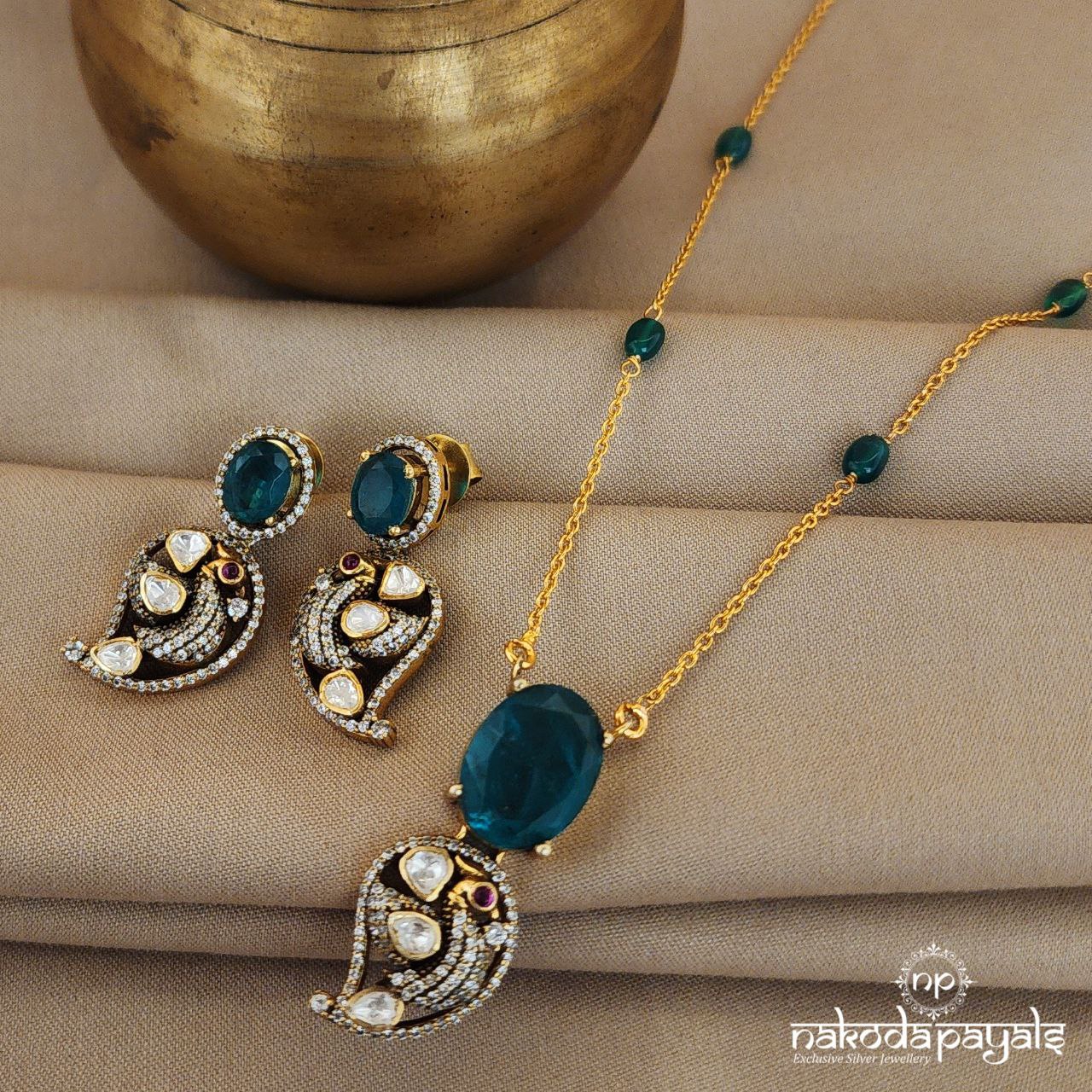 Green Mango Moissanite Neckpiece With Earrings (Gn8498)