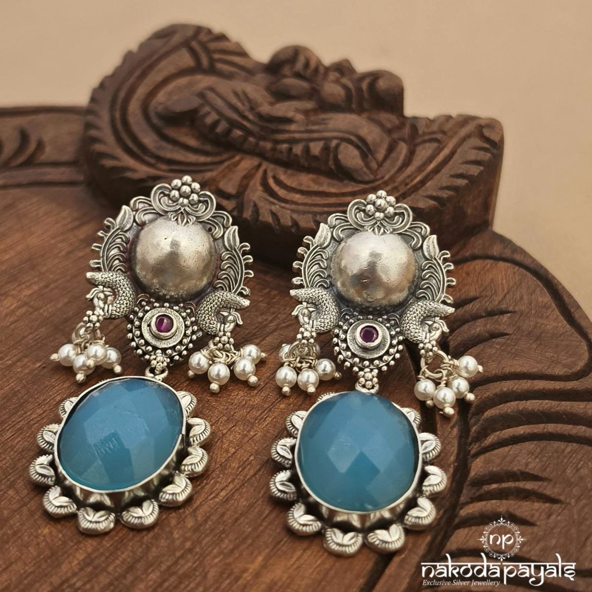 Blueish Dot Floral Chandbali (C4329)