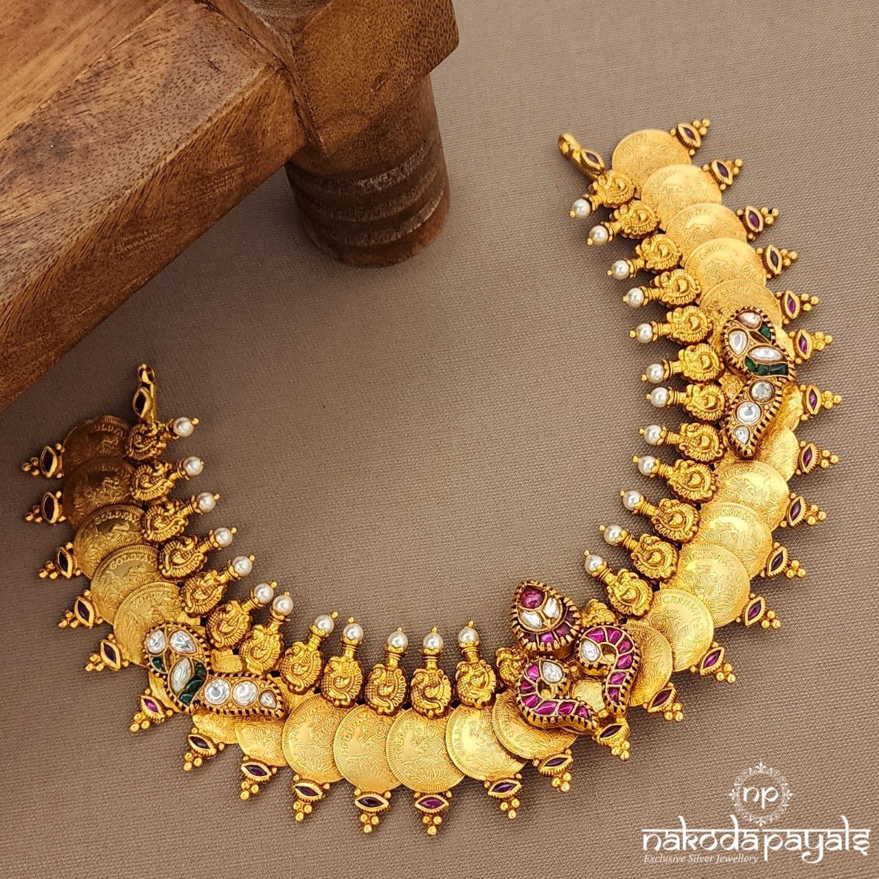 Twin Peacock Lakshmi Coin Neckpiece (Gn9473)