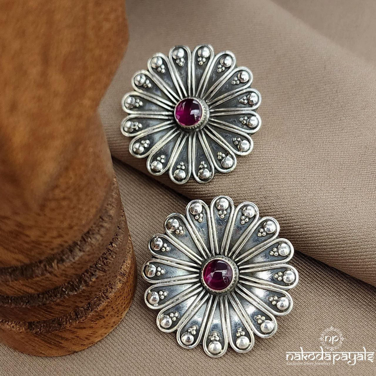 Flower Pink Dot Studs (S3594)