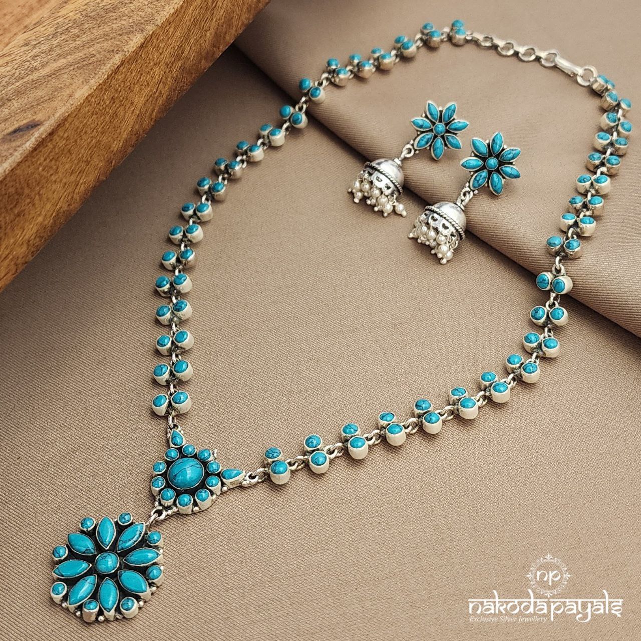 Turquoise Neckpiece With Earrings (N11054)