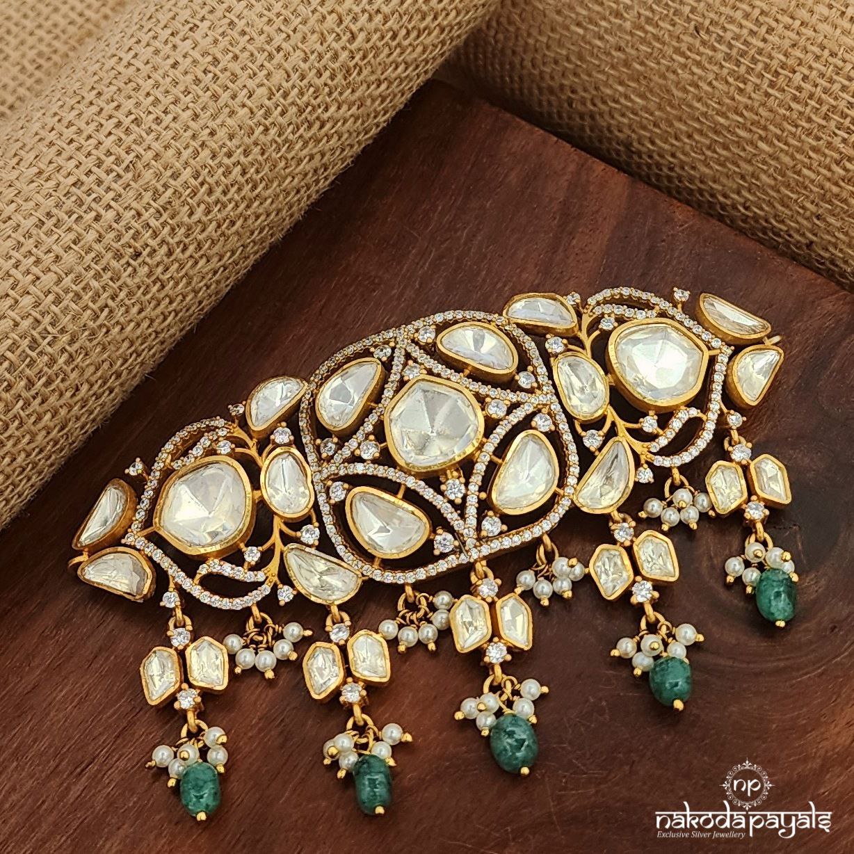 Moissanite White Green Drops Neckpiece (Gn9585)