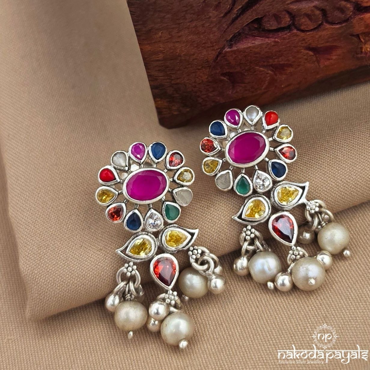 Navaratna Pearl Drop Studs (S4165)