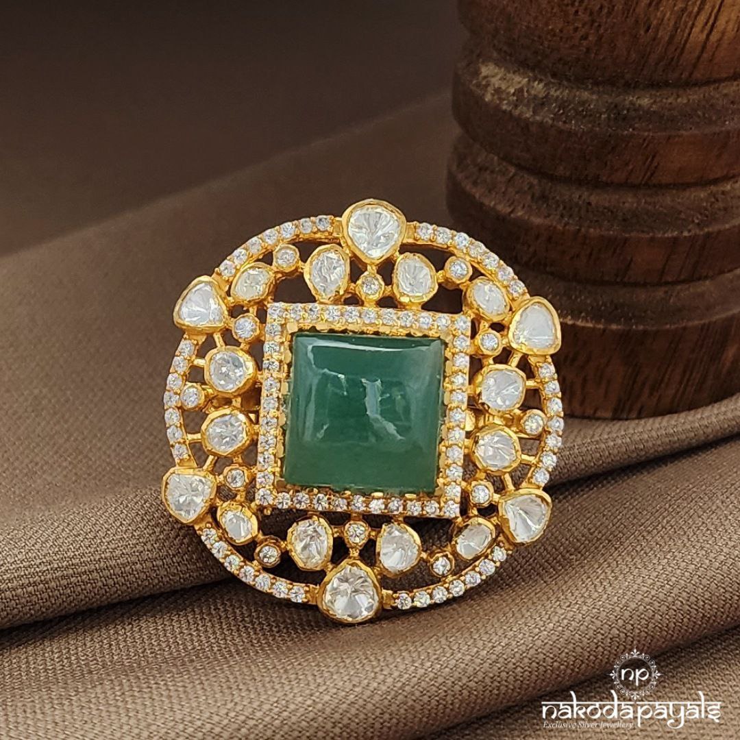 Squarish Green Moissanite Finger Ring (F2900)