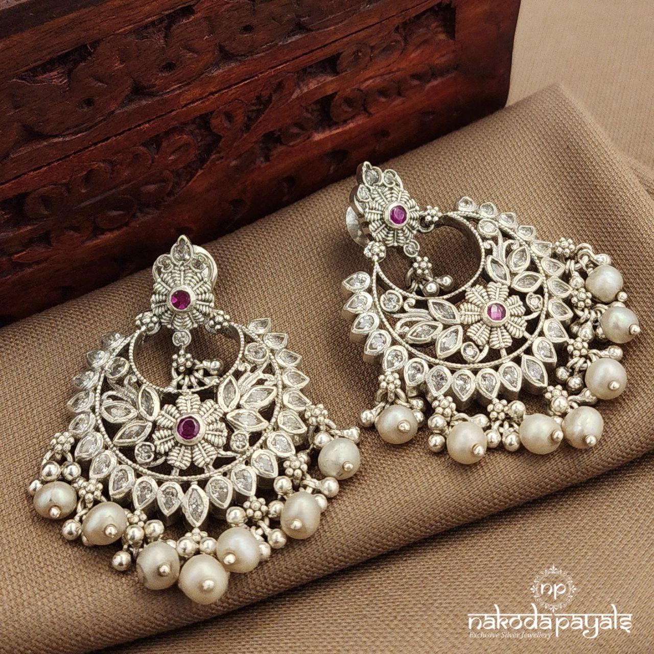 Pearled Drop White Earrings (C3907)