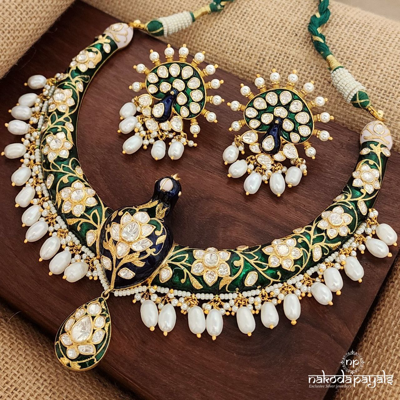 Peacock Moissanite Neckpiece With Earrings (Gn9012)