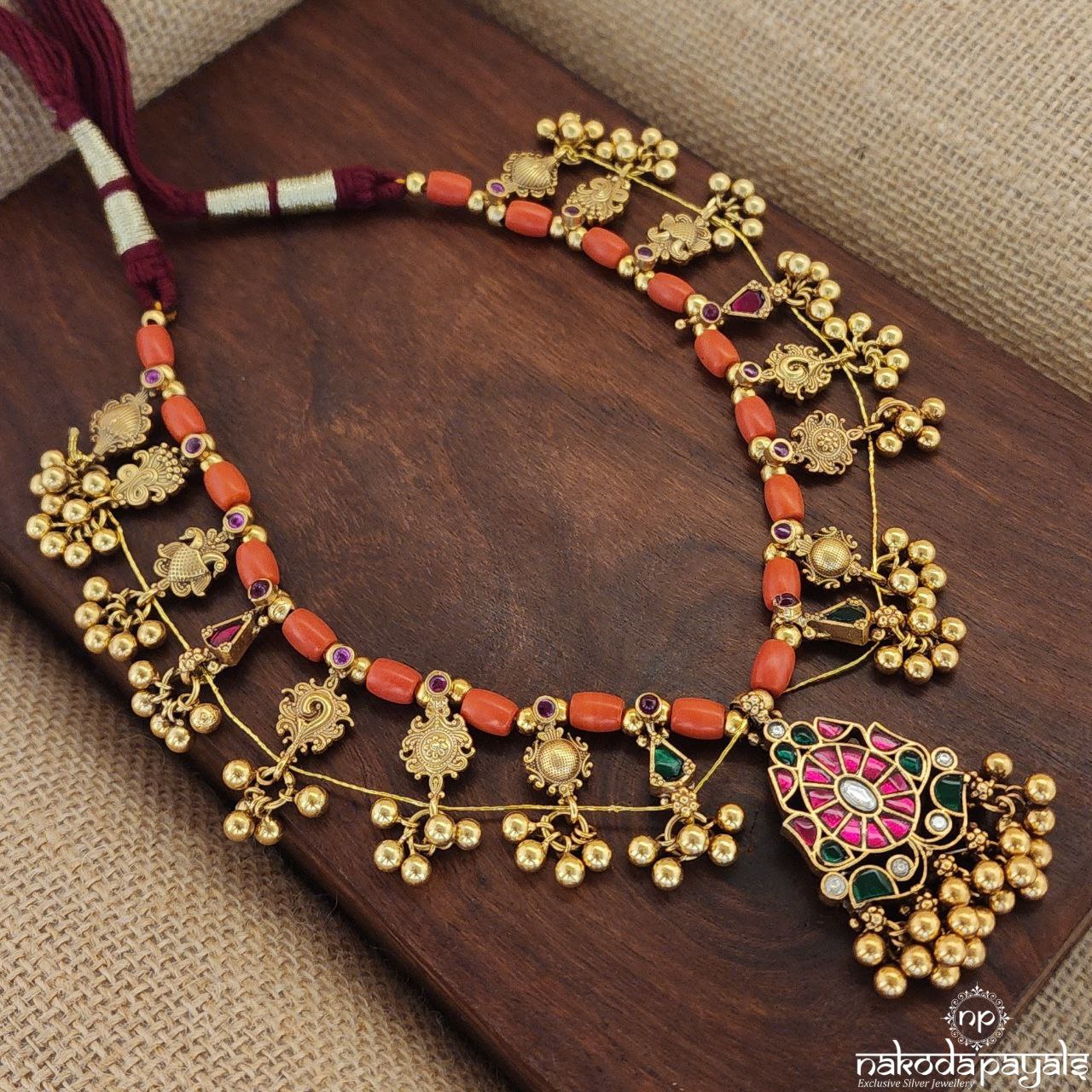 Elegant Coral Saaj Neckpiece (Gn8282)