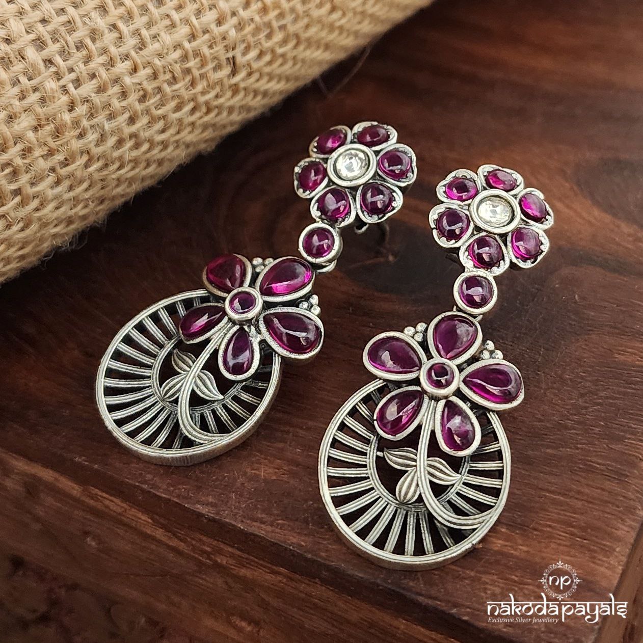 Floral Pink Drop Earrings (C3750)