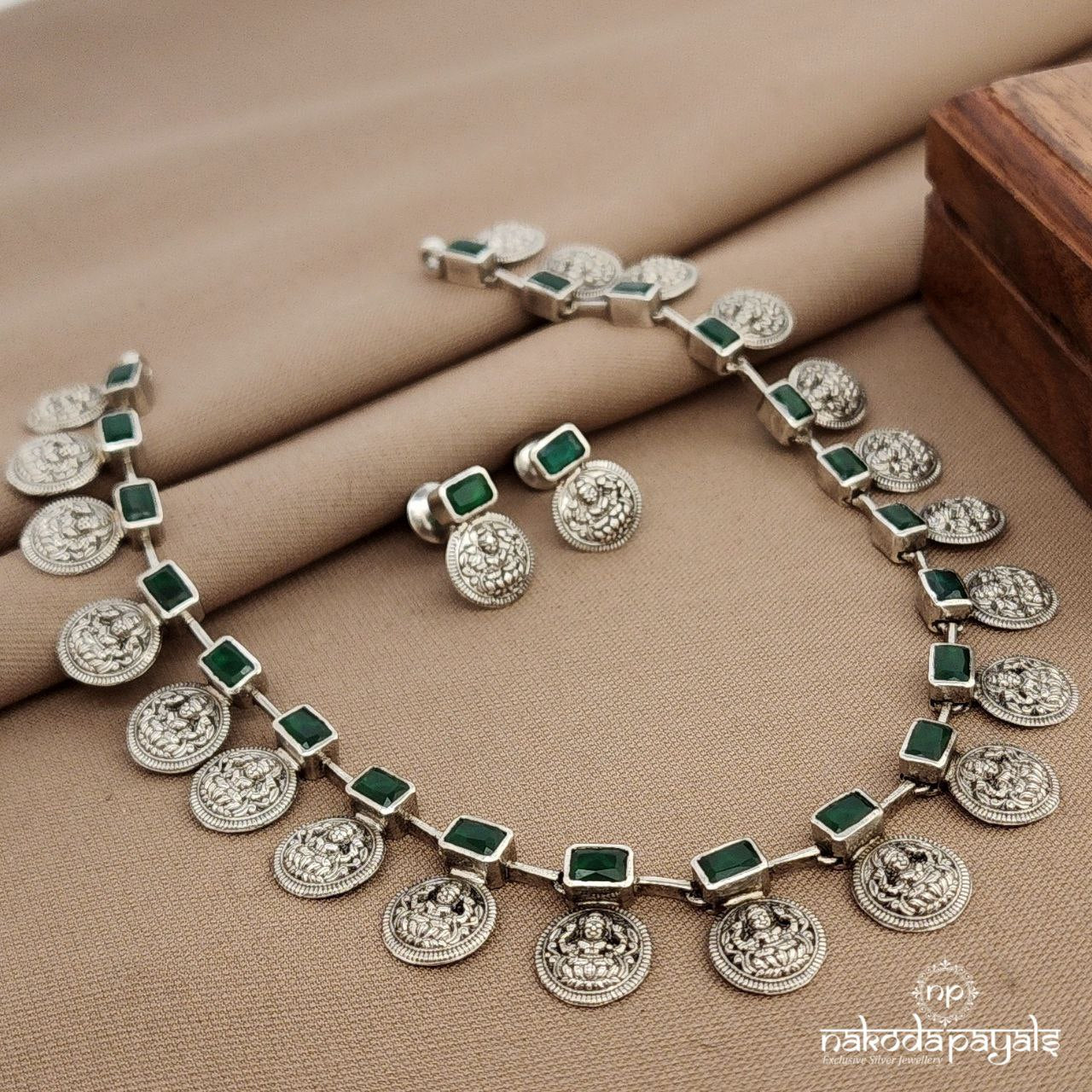 Rectangular Lakshmi Coin Neckpiece With Earrings (N11374)