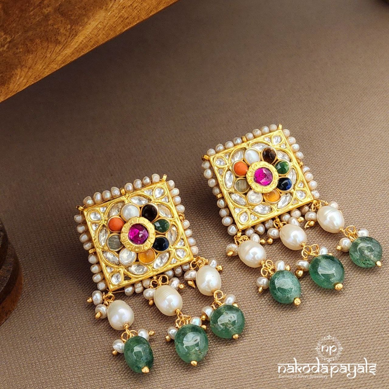Squarish Navaratna Earrings (Ge10043)