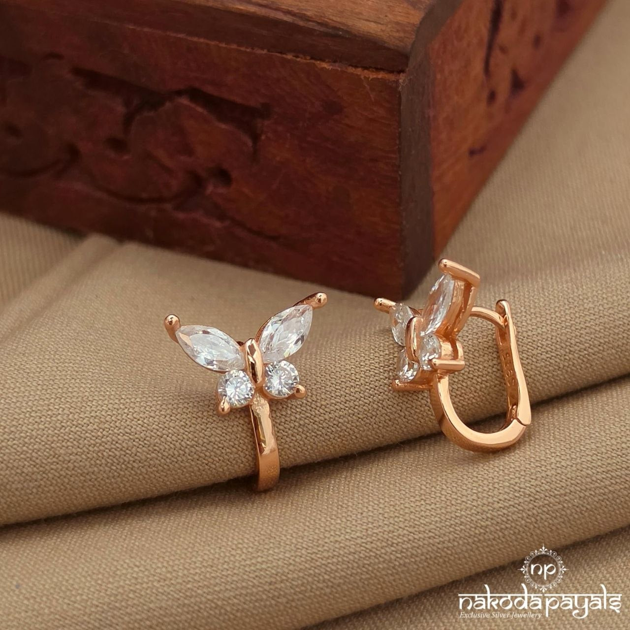 White Butterfly Rose Gold Earrings (St3974)