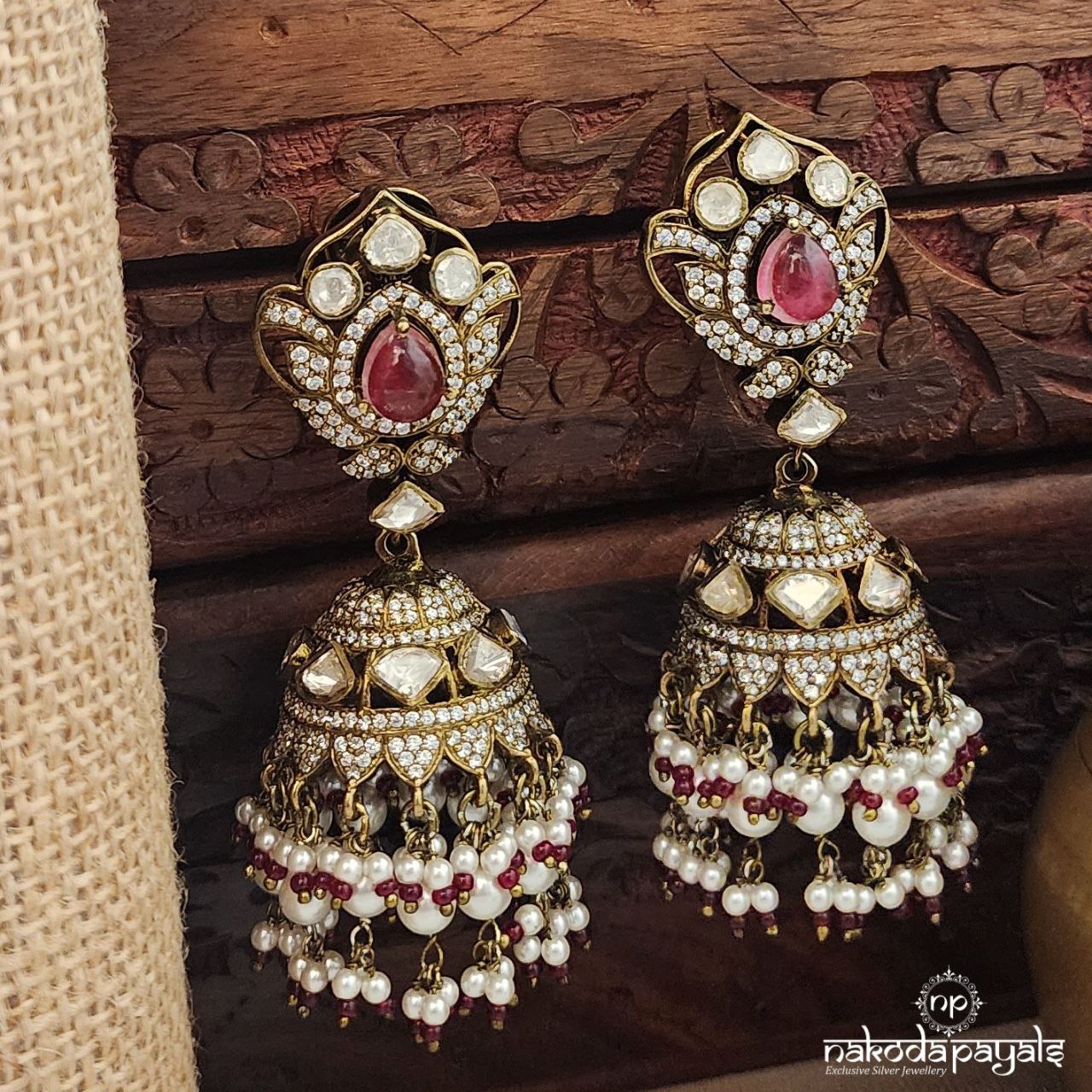 Red Pearl Drop Jhumka (Ge10114)
