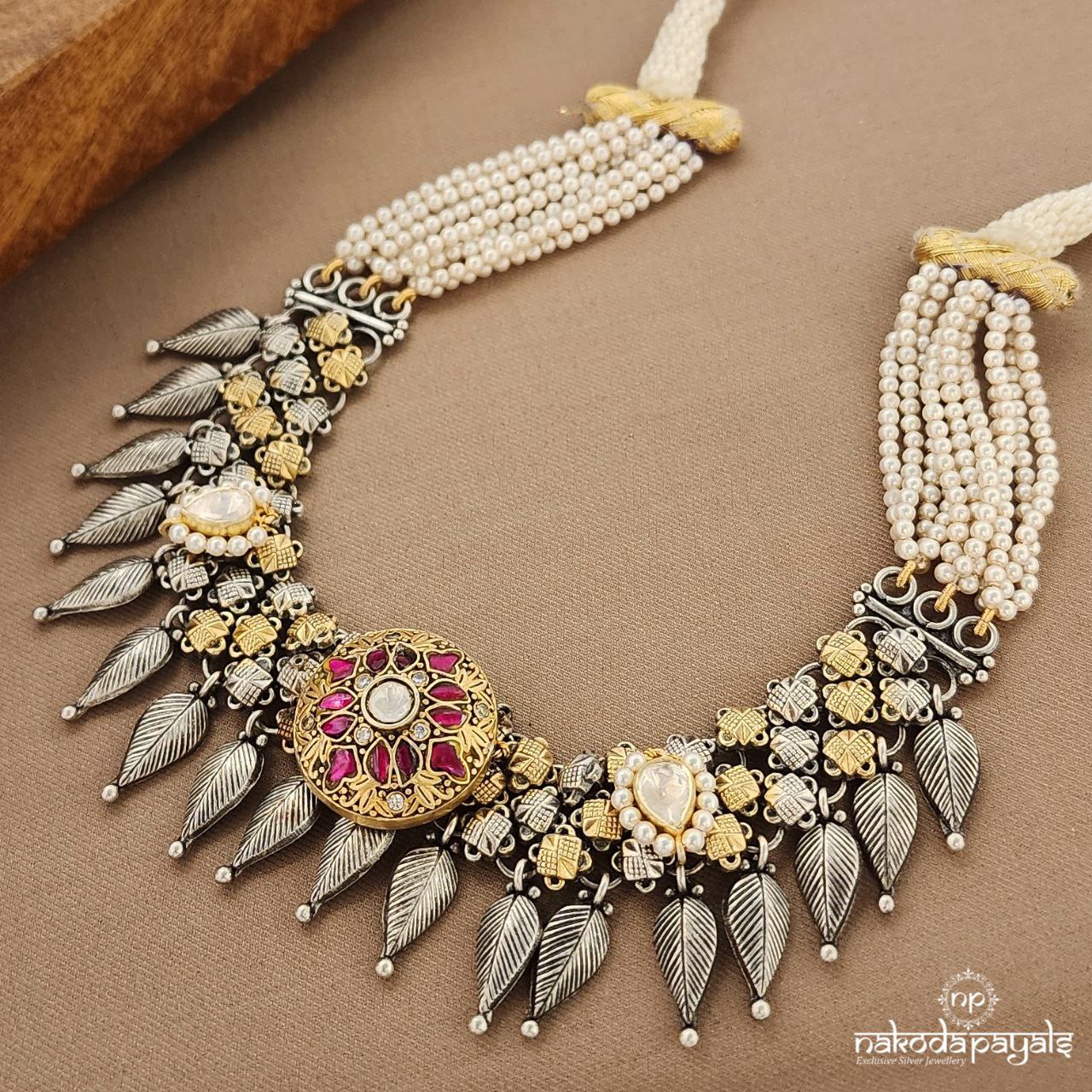 Leafy Drop Kundan Dual Tone Neckpiece (Gn9260)