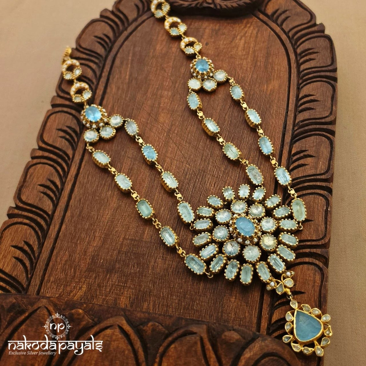 Floral Aqau Marine Neckpiece (Gn11049)