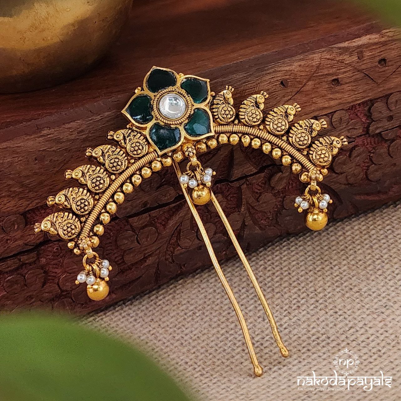 Emerald Flower Kundan Hair accessory (Ha0017)