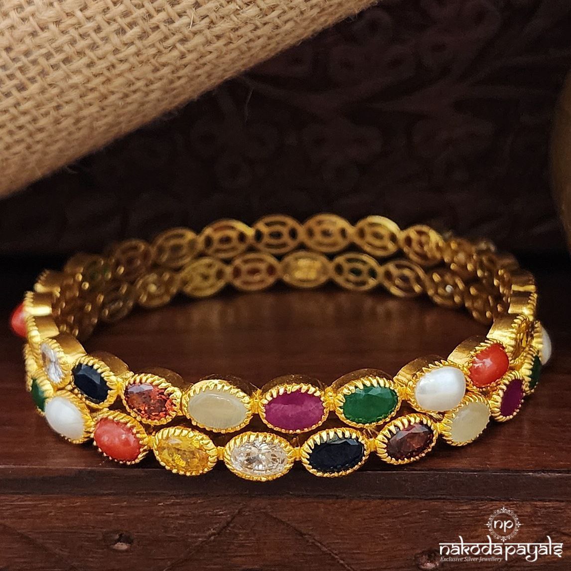 Navaratna Oval Bangles Pair (Gk3086-88)