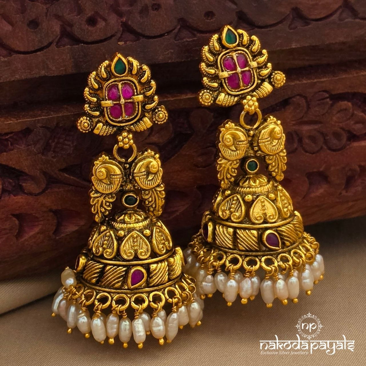 Twin Peacock Pearl Jhumka (Ge11486)