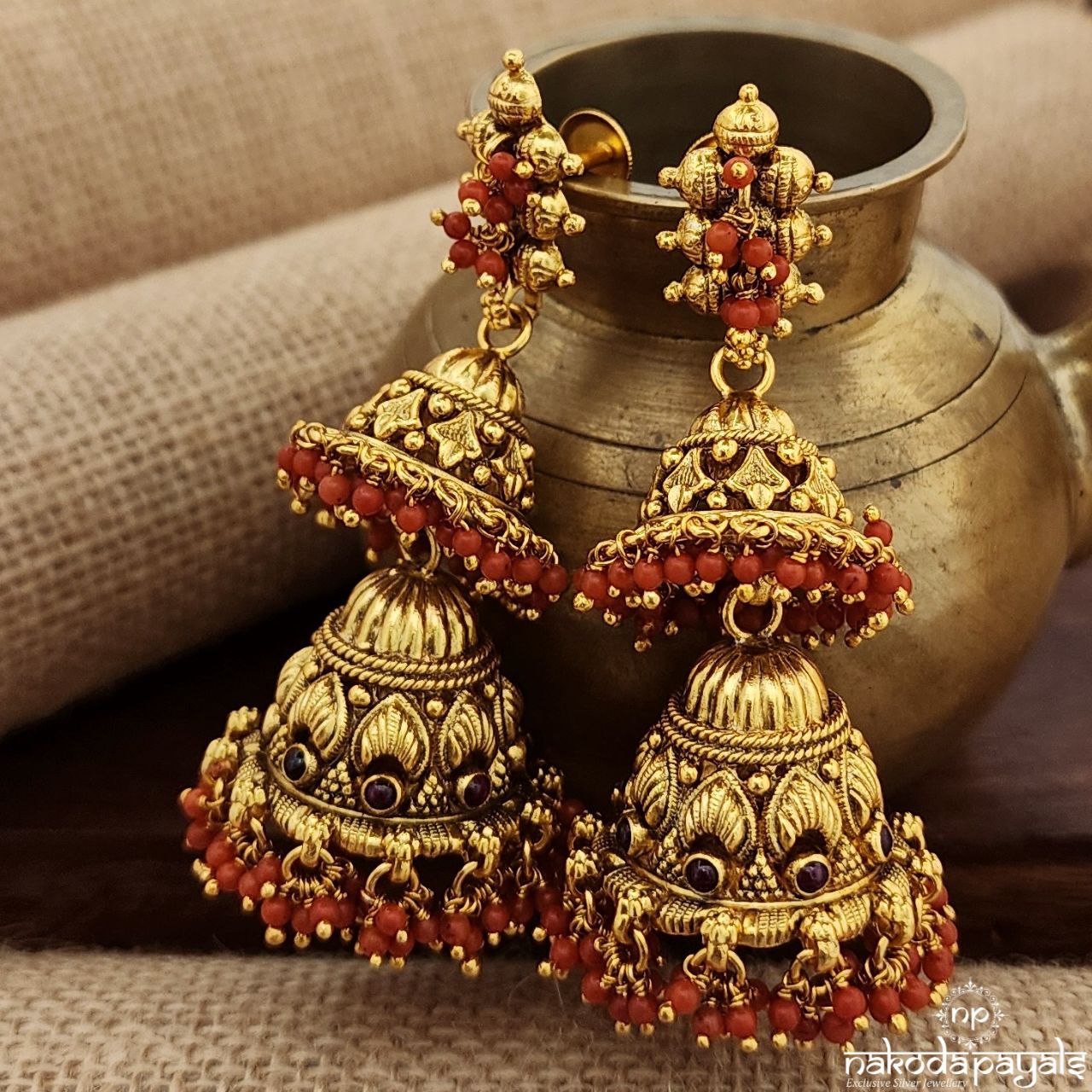Coral Drop Double Jhumka (Ge9514)