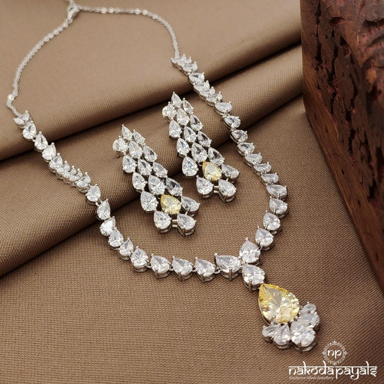 Yellow CZ Neckpiece With Earrings (St3817)