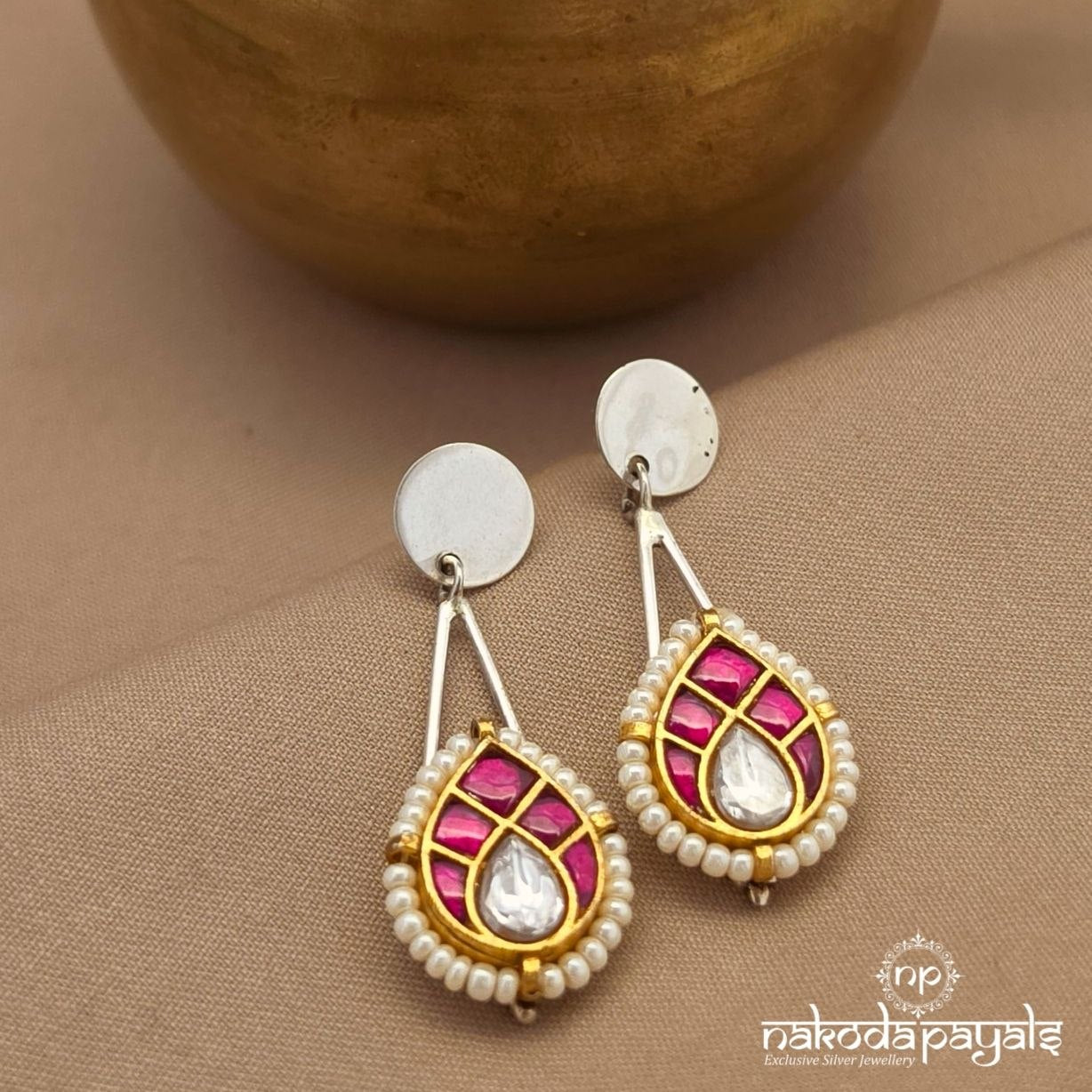 Pearly Kundan Drop Dual Tone Chandbali (C4266)