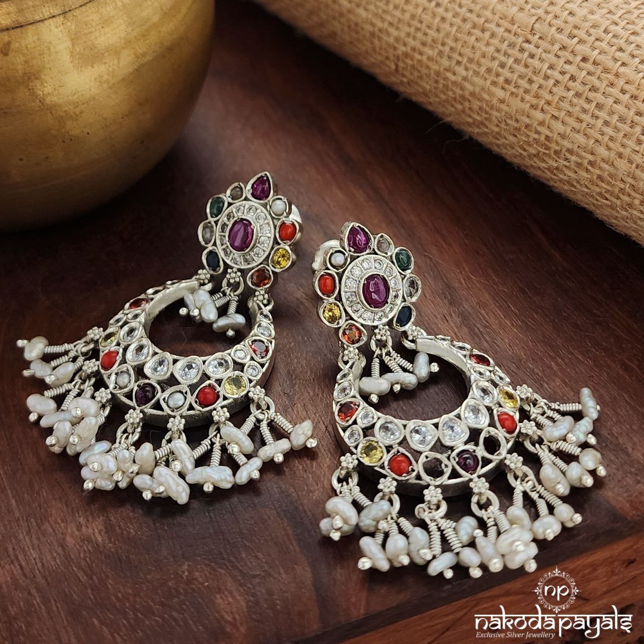 Navaratna Pearled Drop Chandbali (C3271)