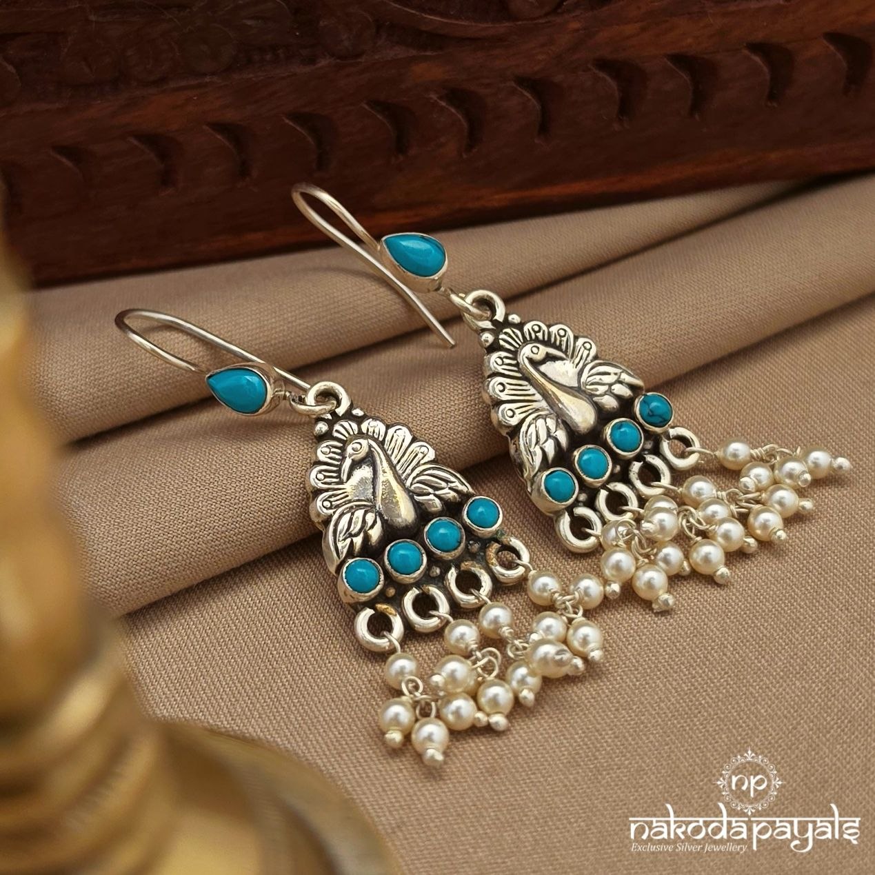 Torquoise Peacock Pearl Hanging (H1713)