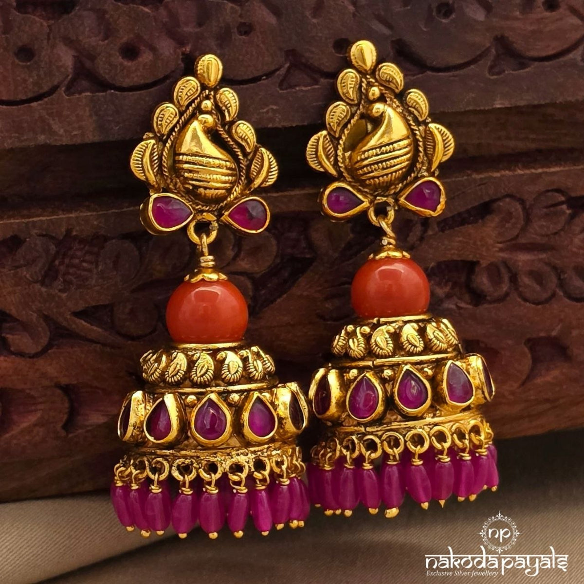 Pink Mango Coral Dot Jhumka (Ge11481)