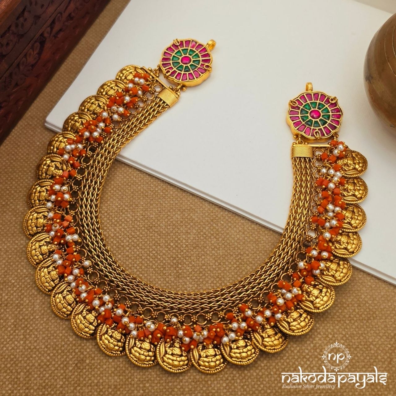 Coral Drops Kundan Kasu Neckpiece (Gn10688)