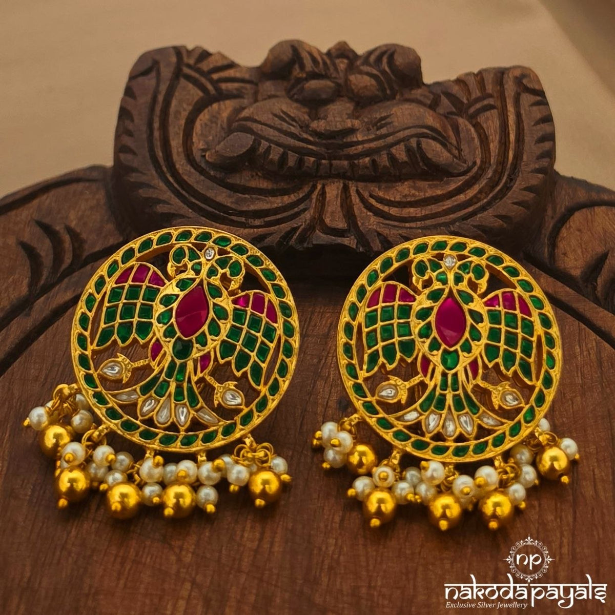 Green Gandaberunda Kundan Studs (Ge11532)