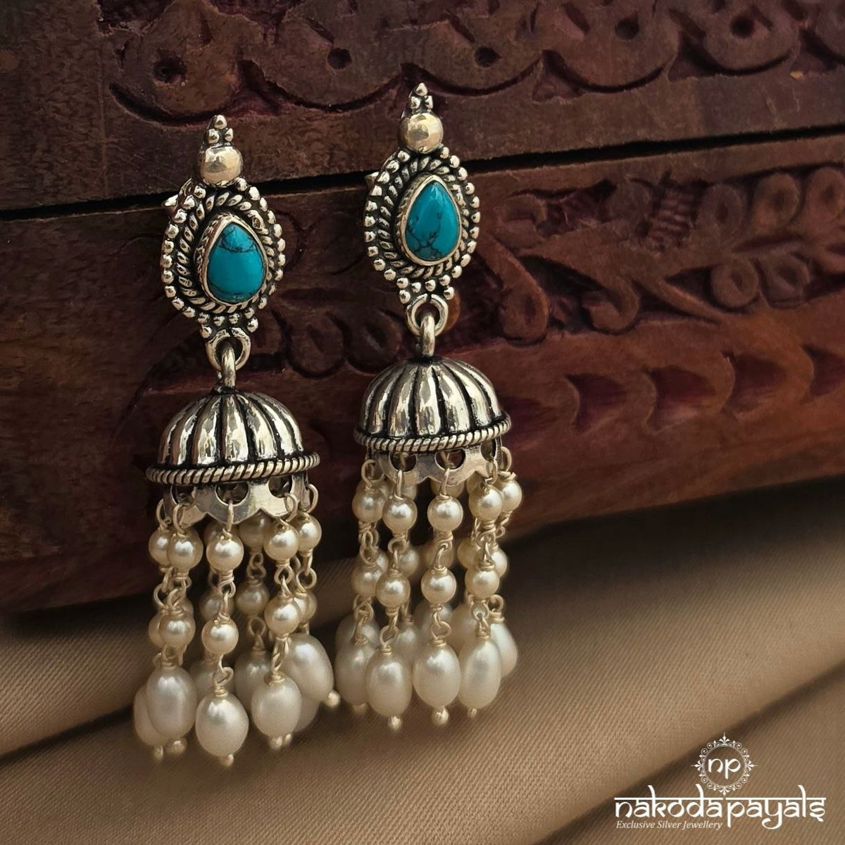 Turquoise Pearl Drop Jhumka (J1989)