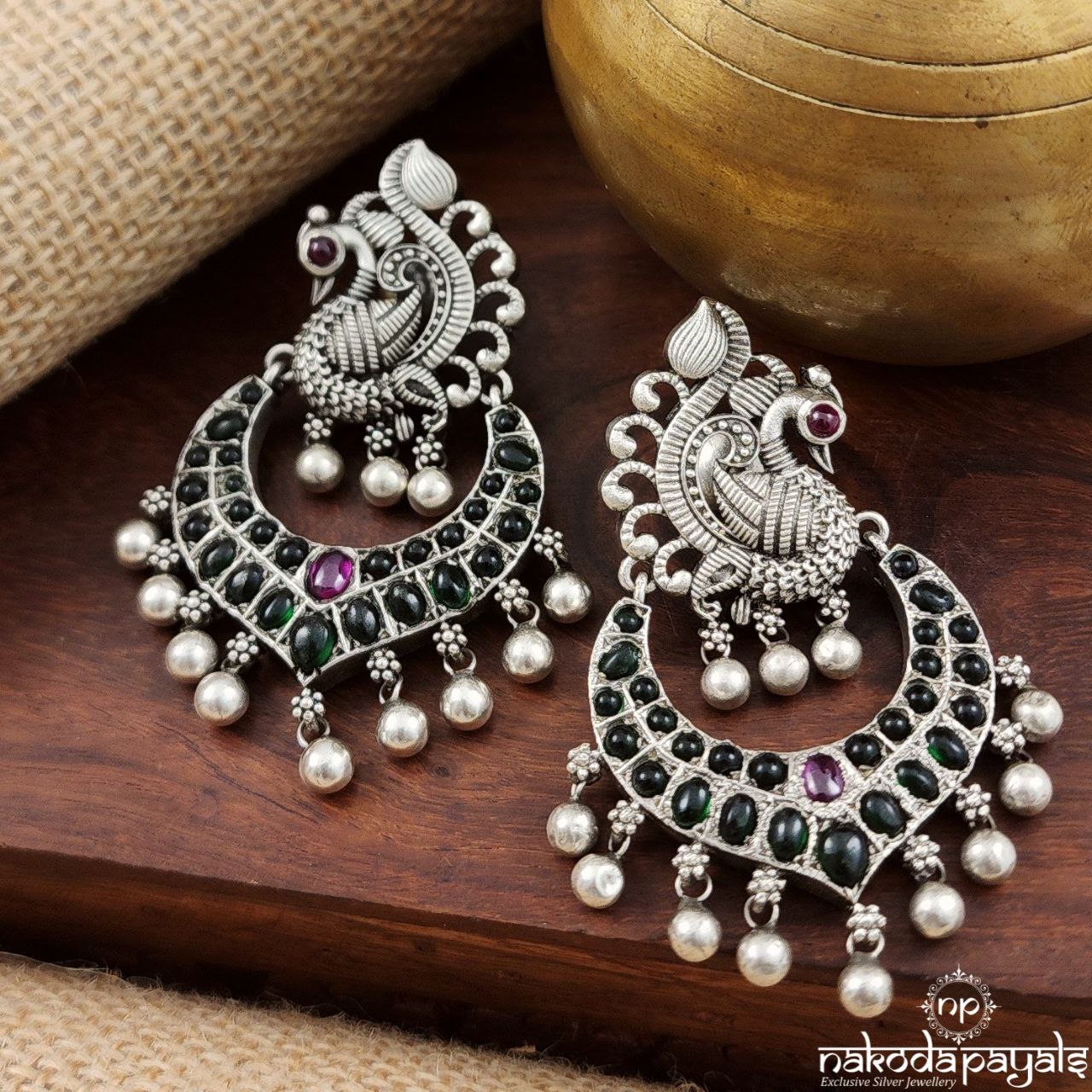 Pretty Green Peacock Chandbali (C3234)