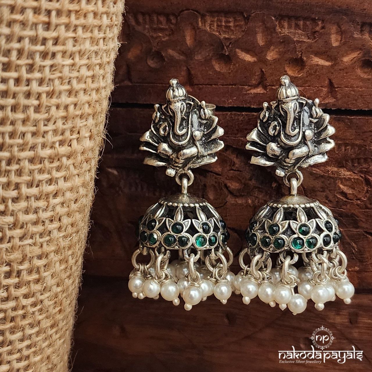 Ganesha Green Jhumka (J1522)
