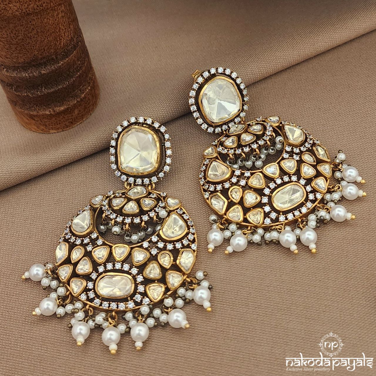 Grand Moissanite White Neckpiece With Earrings (Gn9586)