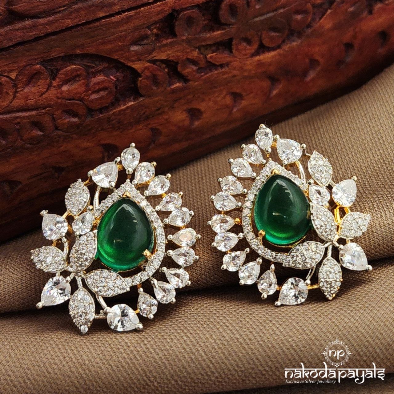 Green Oval CZ Studs (Ge10417)
