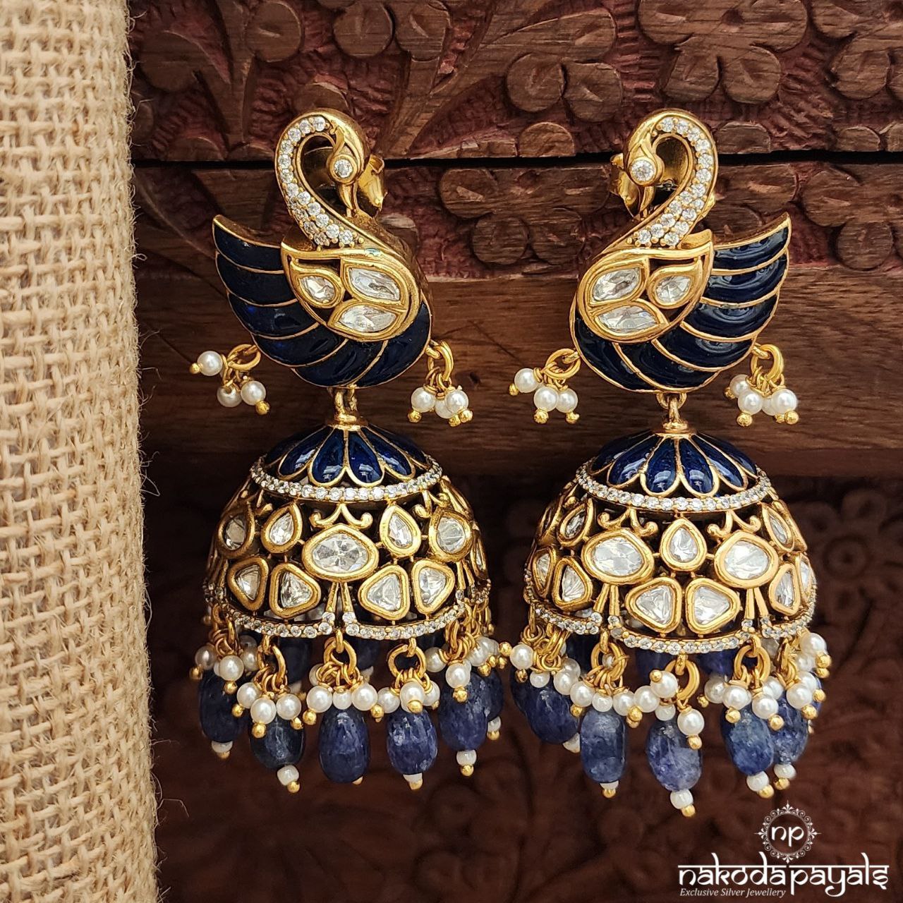 Emerald Blue Peocock Jhumka (Ge9934)