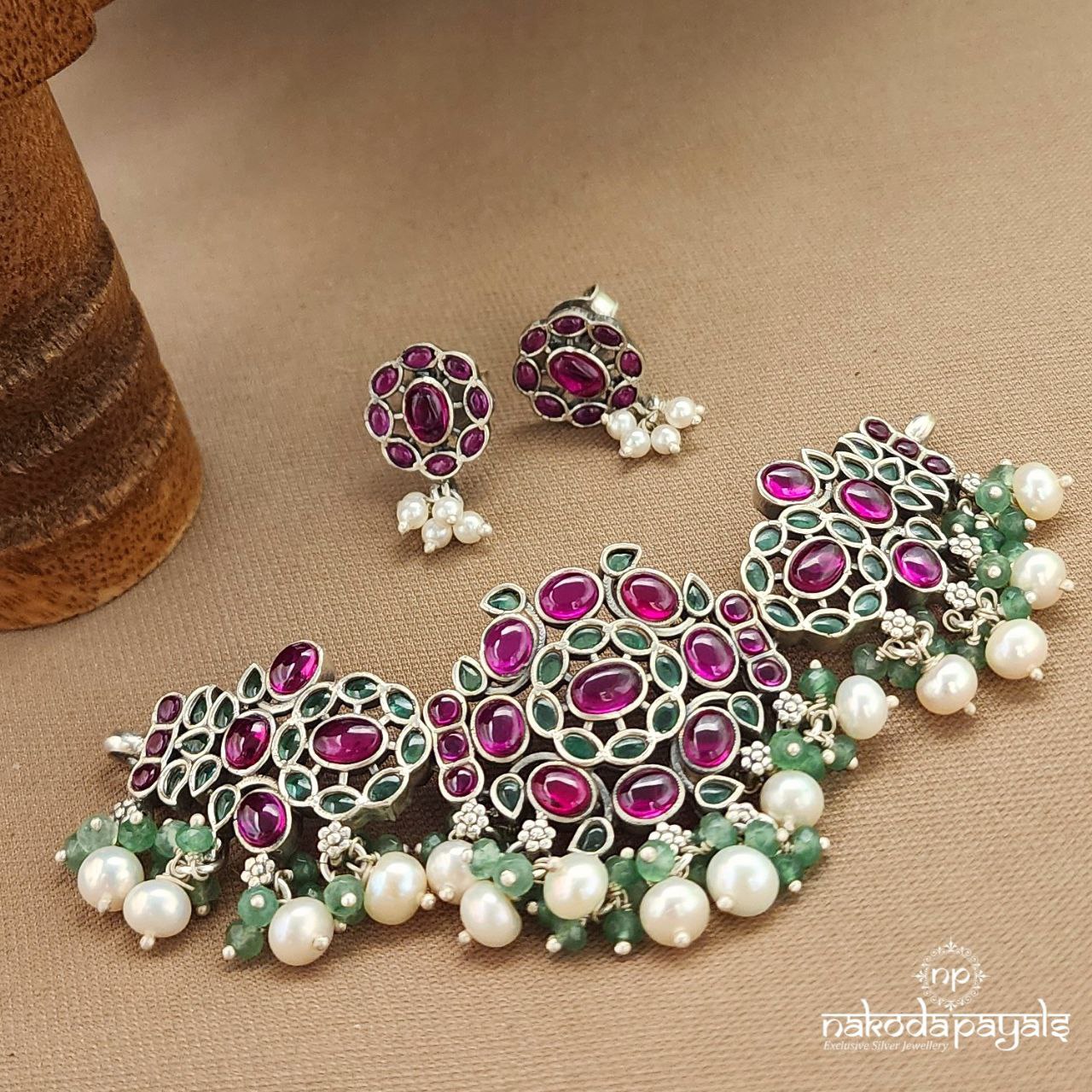 Oxidised Green Drop Choker (N11136)