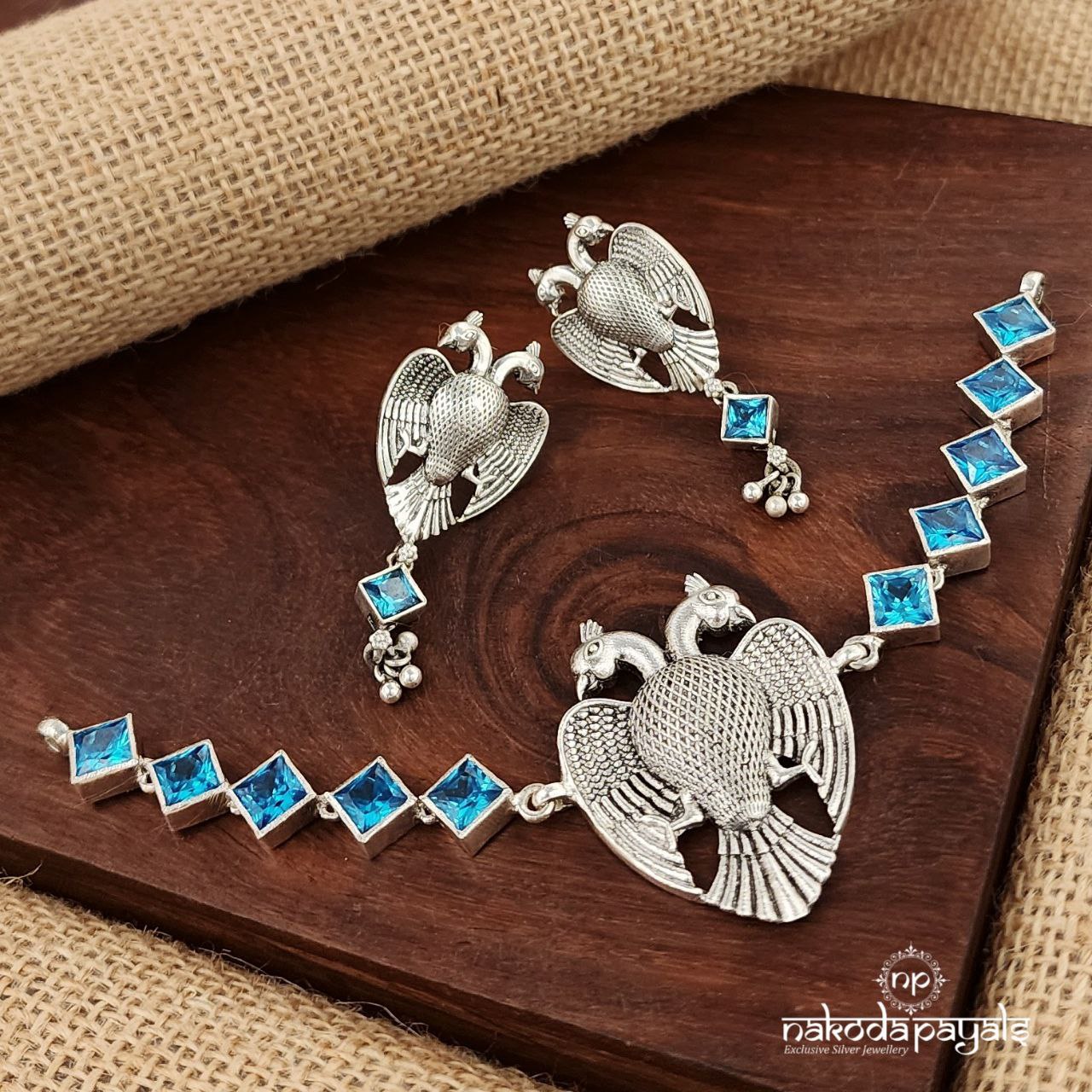 Blue Gandaberunda Choker With Earrings(N10954)
