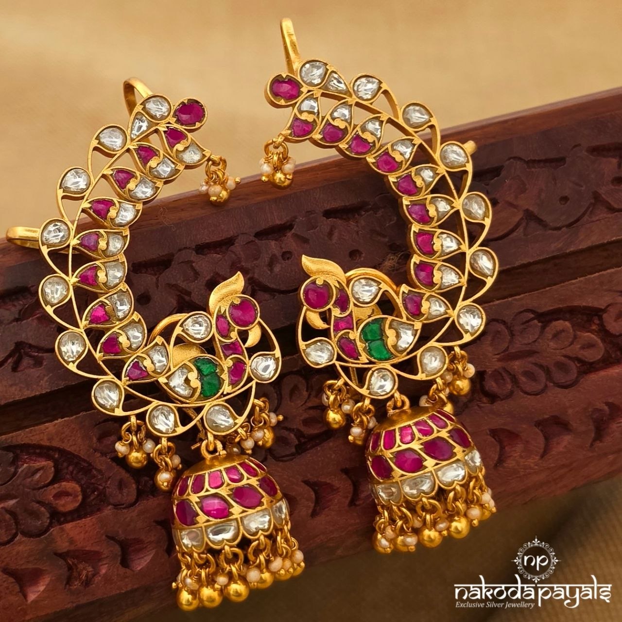 Peacock Kundan Pearly Jhumka (Ge11043)