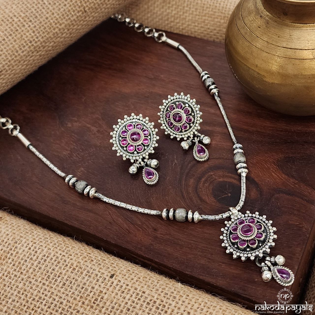 Shinney Pink Ball Neckpiece With Earrings (N10973)