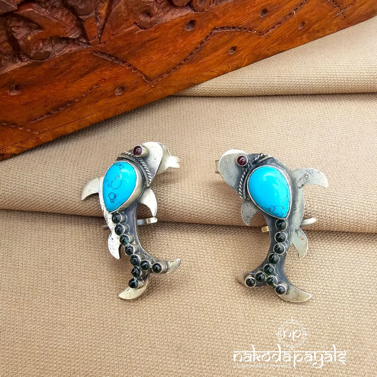 Turquoise Fish Studs Cum Earcuff (S9521)
