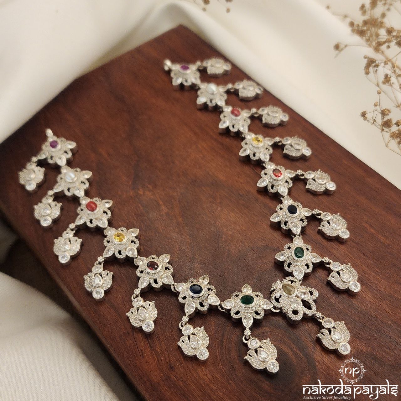 Floral Lotus Navratna Neckpiece (N10131)