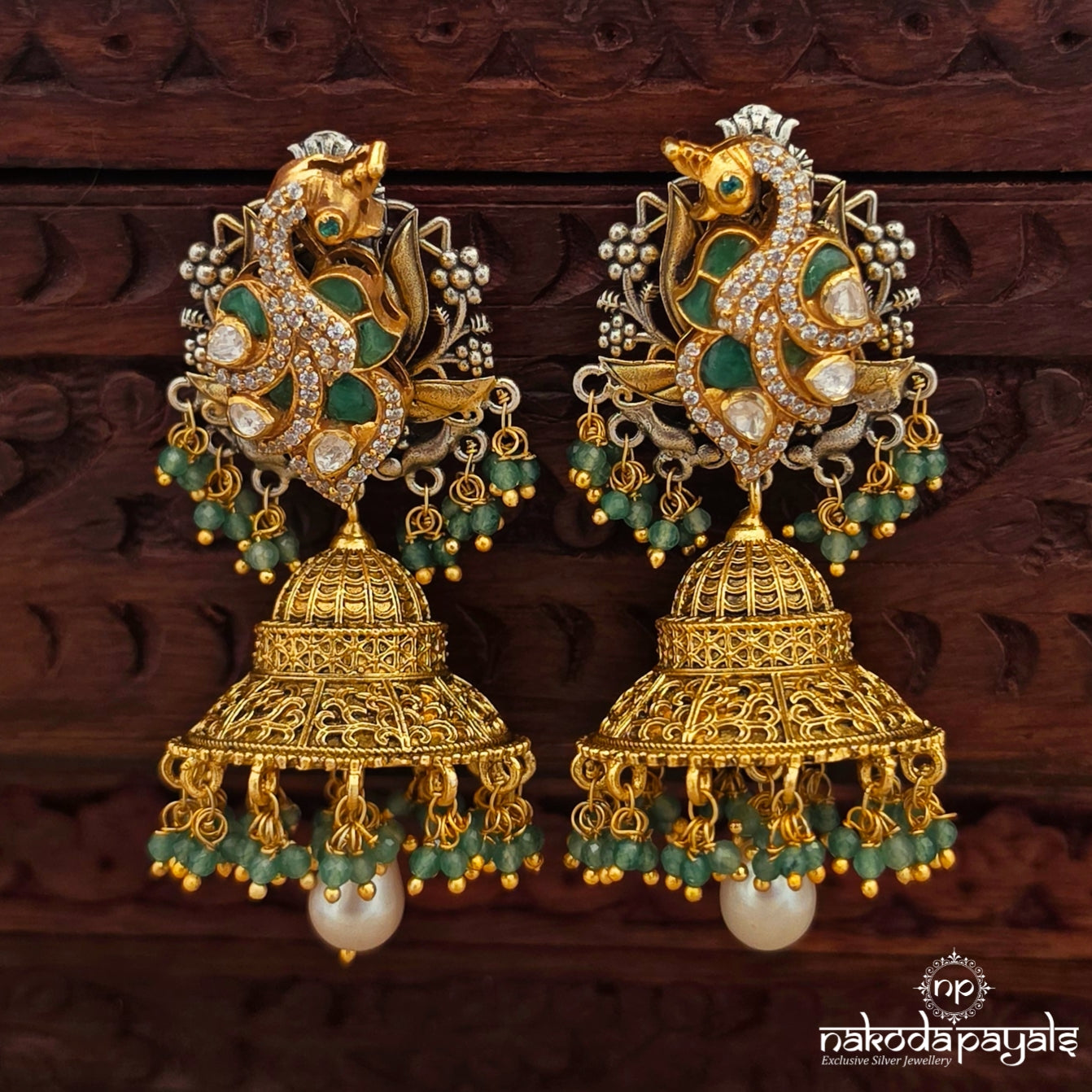 Green Peacock green pearly Jhumka (J1785)
