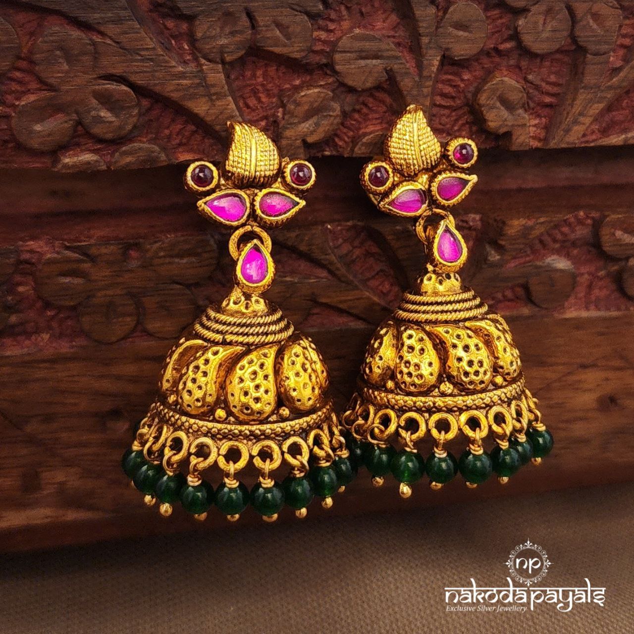 Green Beads Kundan Jhumka (Ge10216)