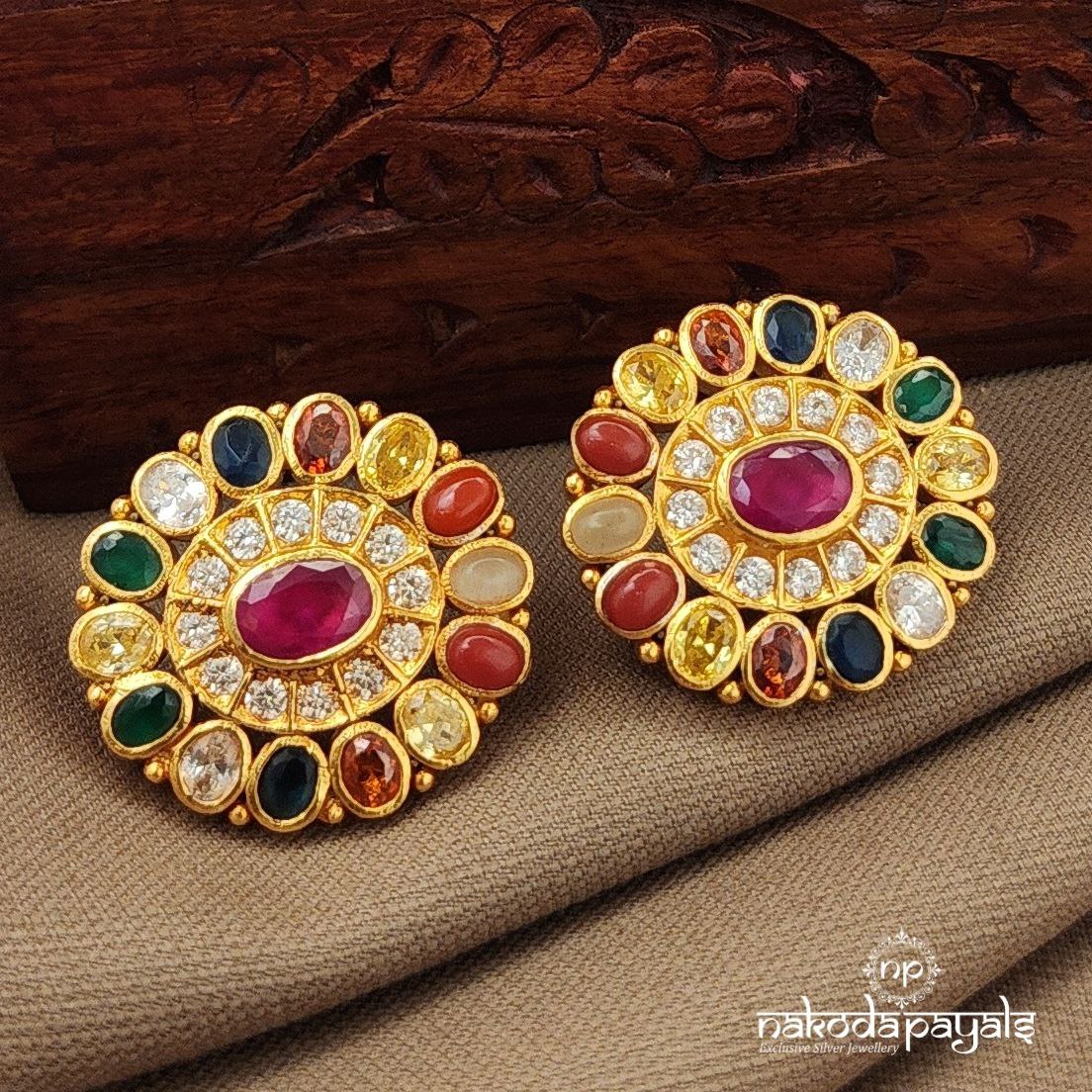 Oval Red Navaratna Studs (Ge10427)