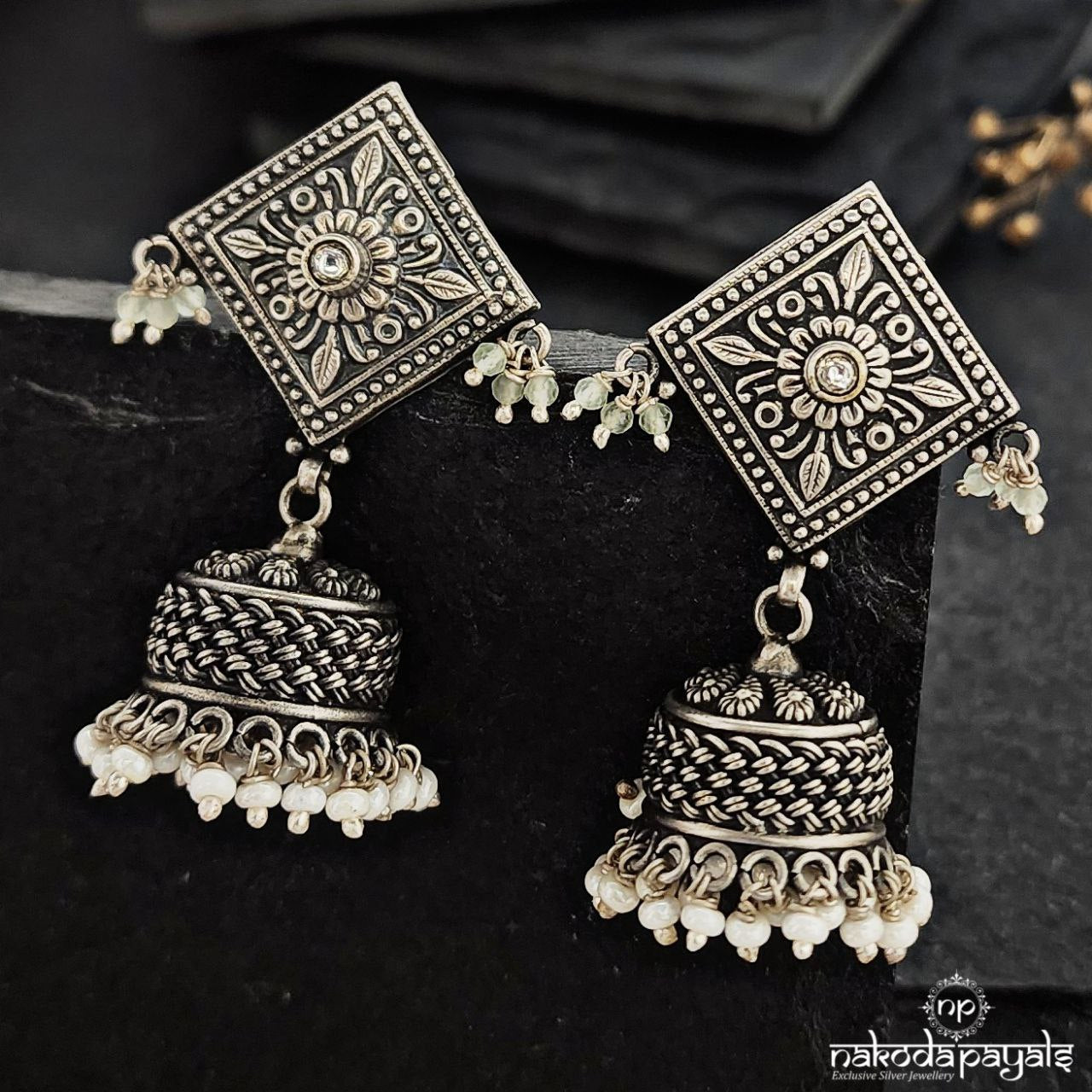 Squarish Pearled Drop Jhumka (J1104)