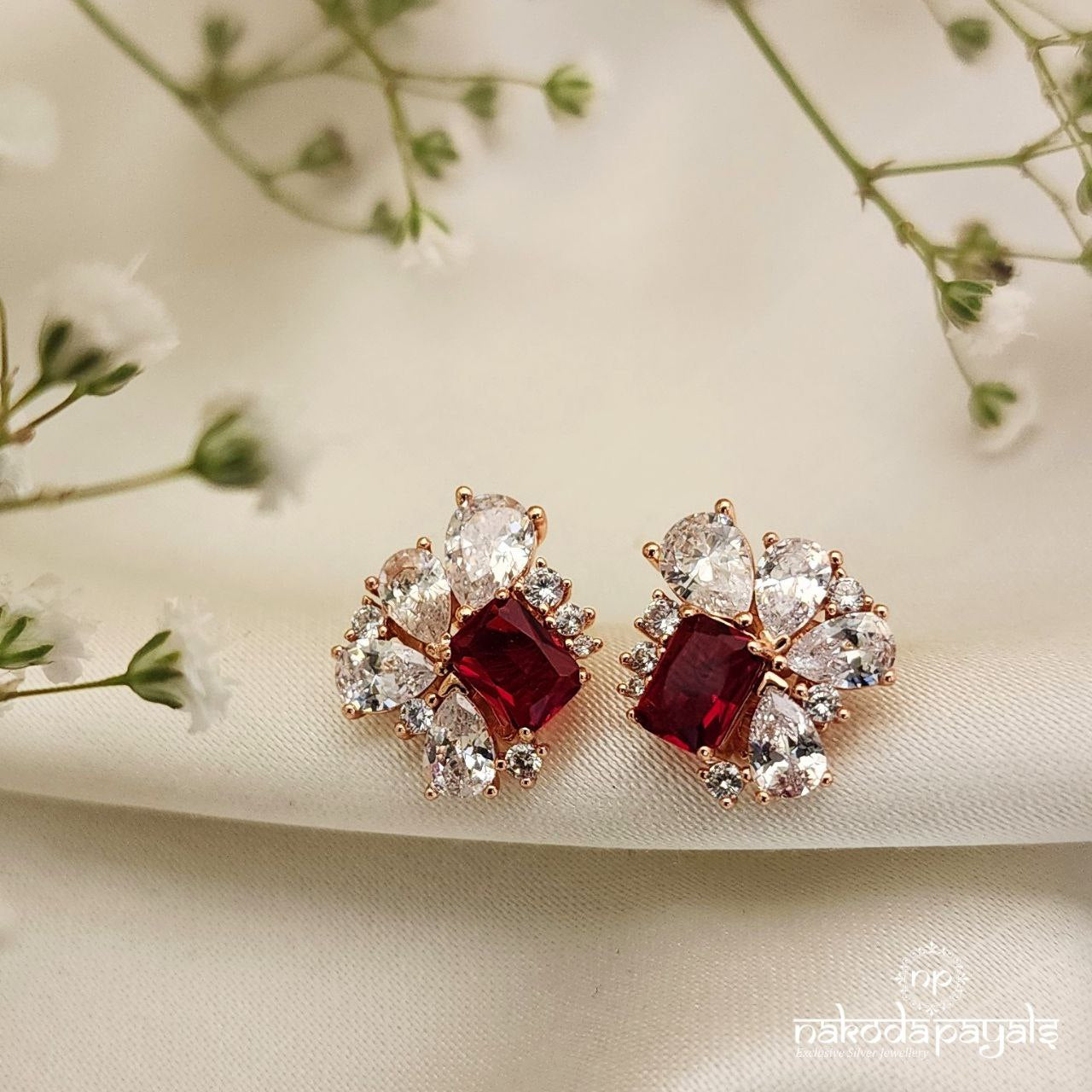 Mini Red Rose Gold Earrings (St2842)