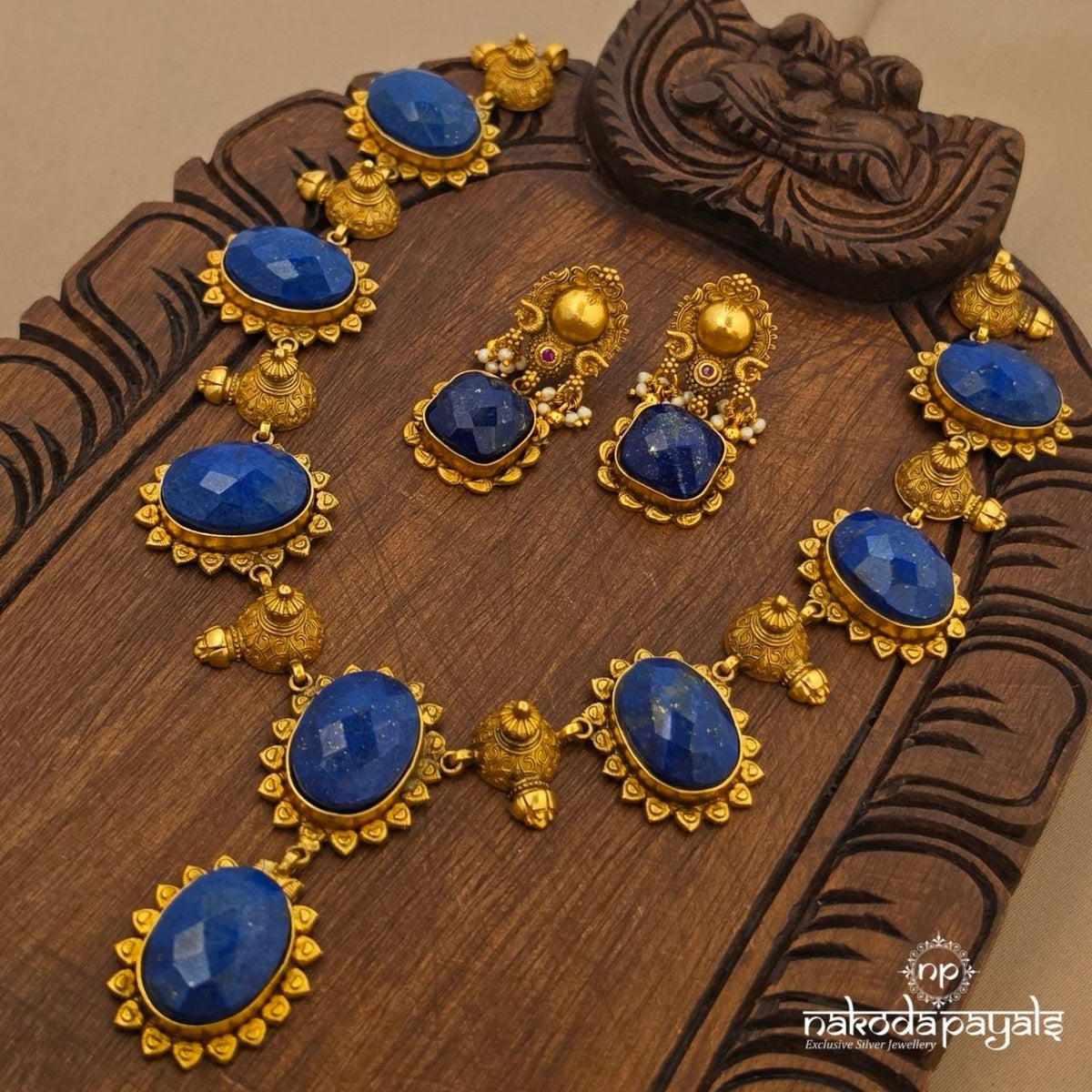 Royal Blue Neckpiece With Earrings (Gn11111)